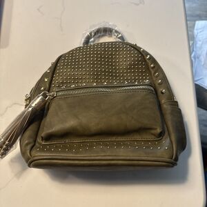 B BRENTANO Vegan Studded Mini Daypack with Tassel Accents Olive